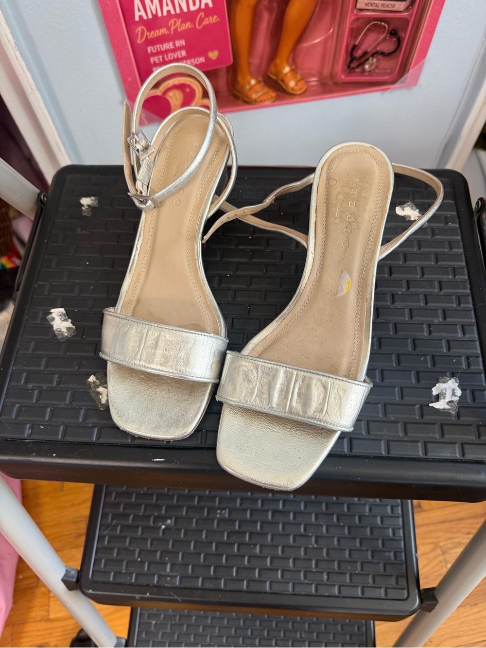 Sandro Metallic Silver Strappy Sandals